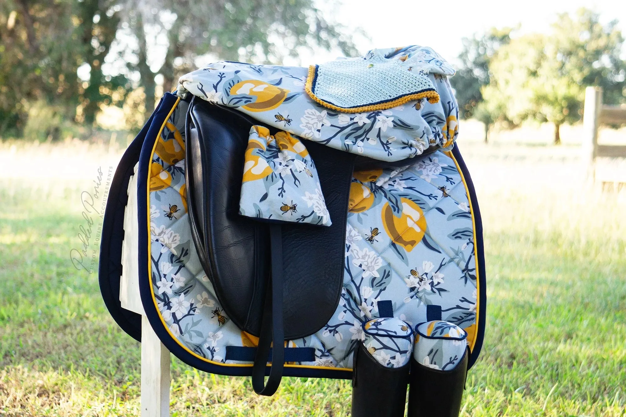 Custom Saddle Cover Lemons and Bees