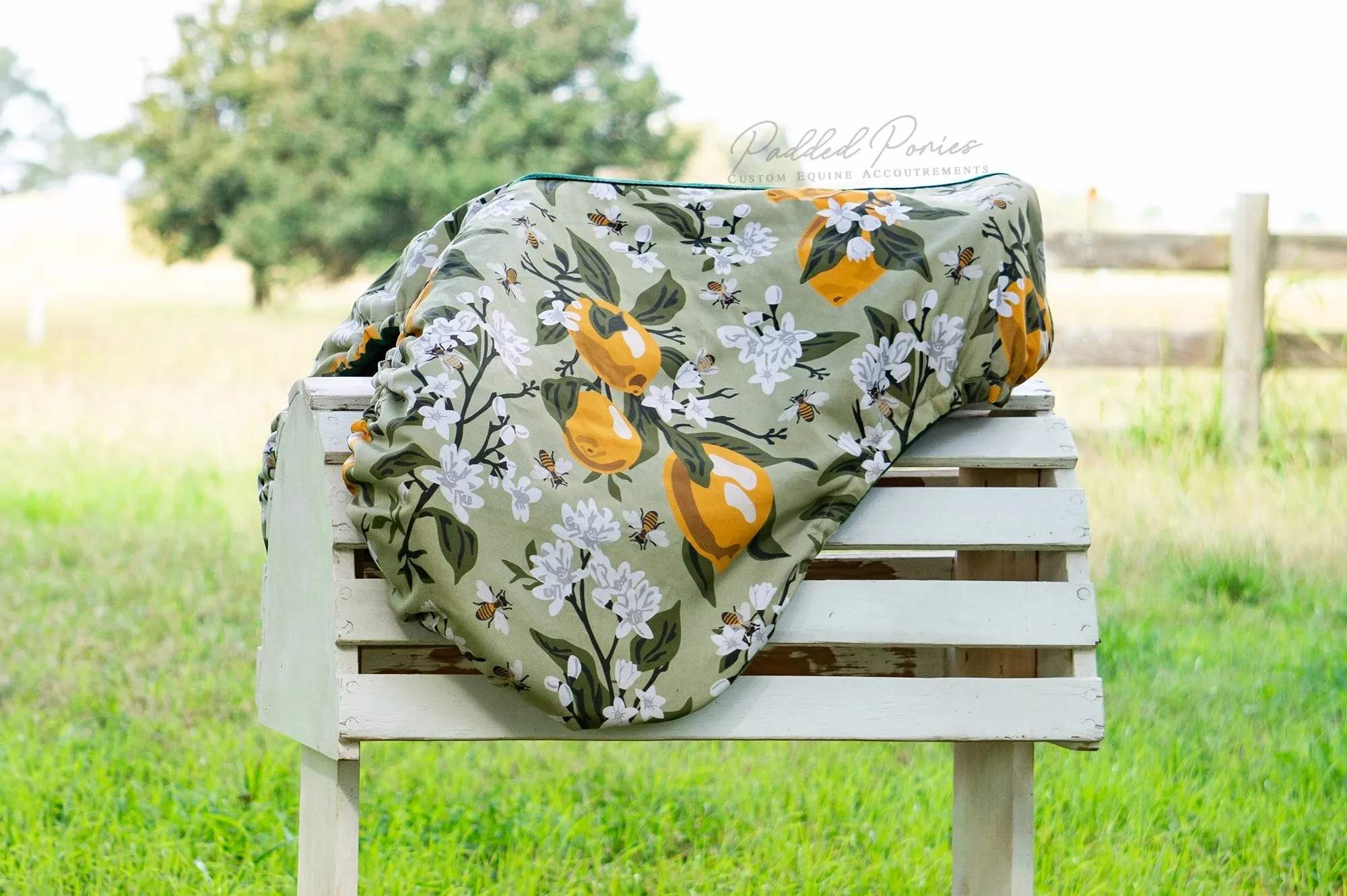 Custom Saddle Cover Lemons and Bees