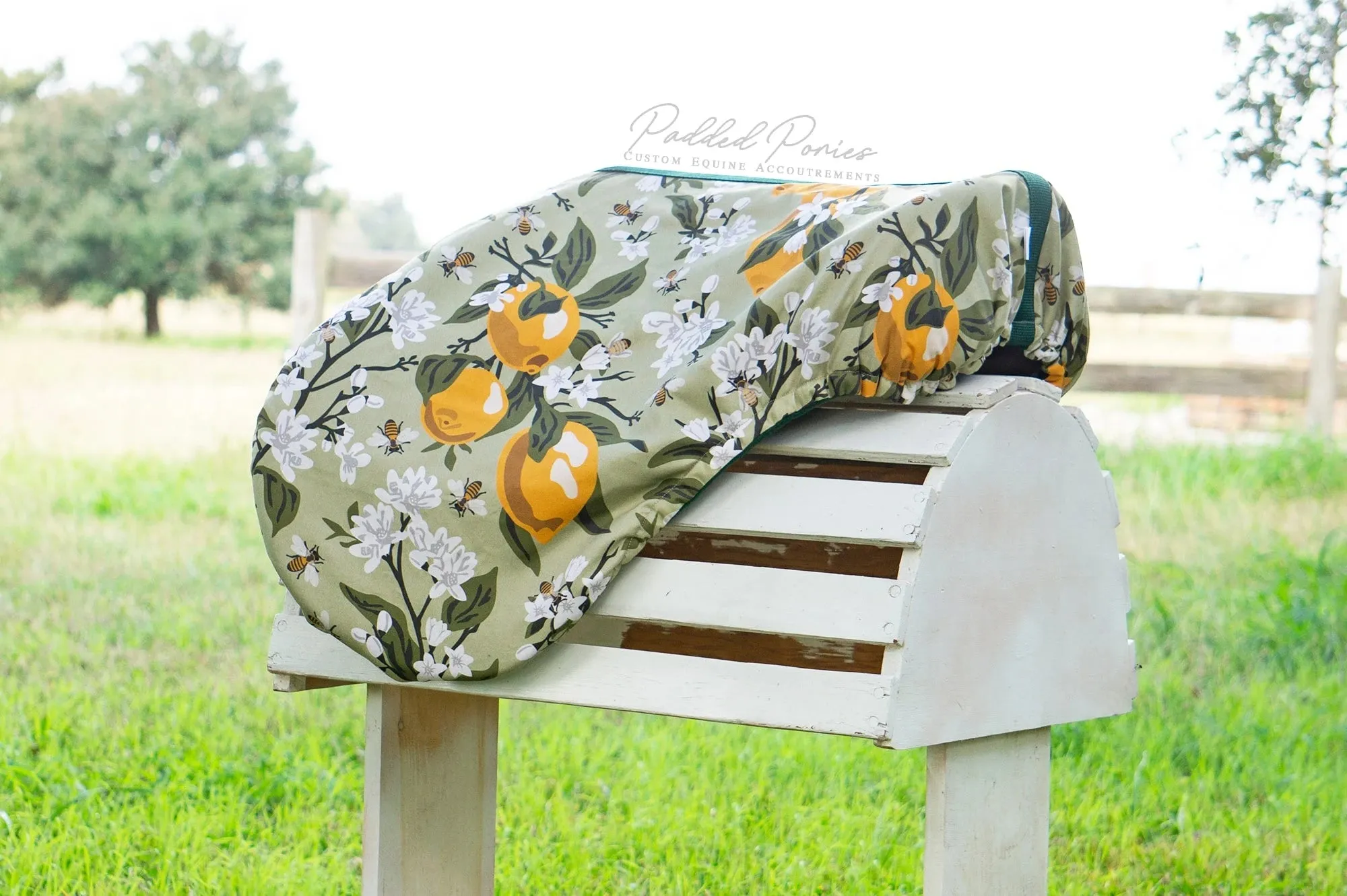 Custom Saddle Cover Lemons and Bees