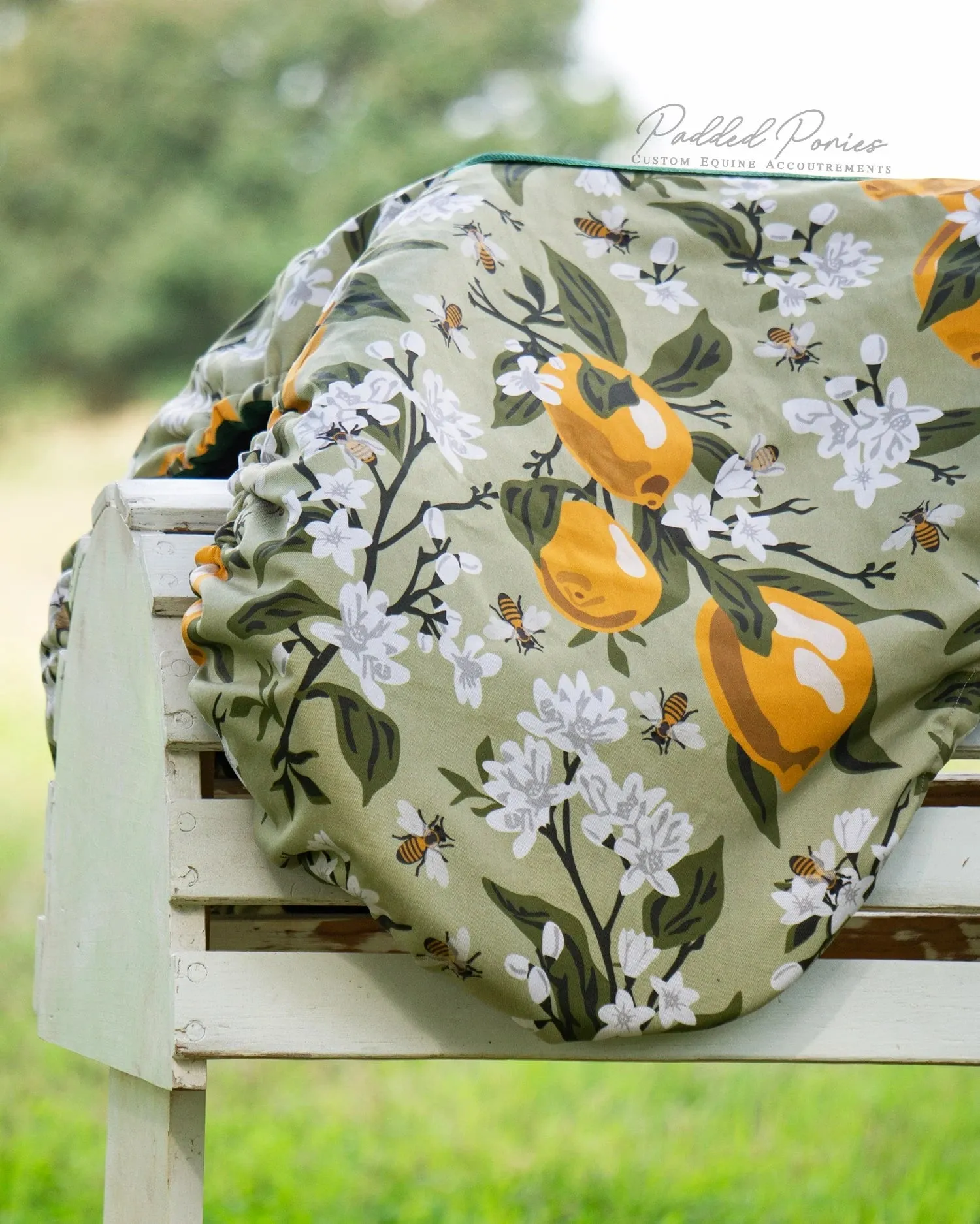 Custom Saddle Cover Lemons and Bees