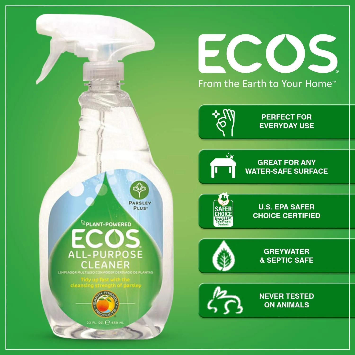Earth Friendly Products ECOS Parsley Plus All Purpose Household Cleaner, 22 oz