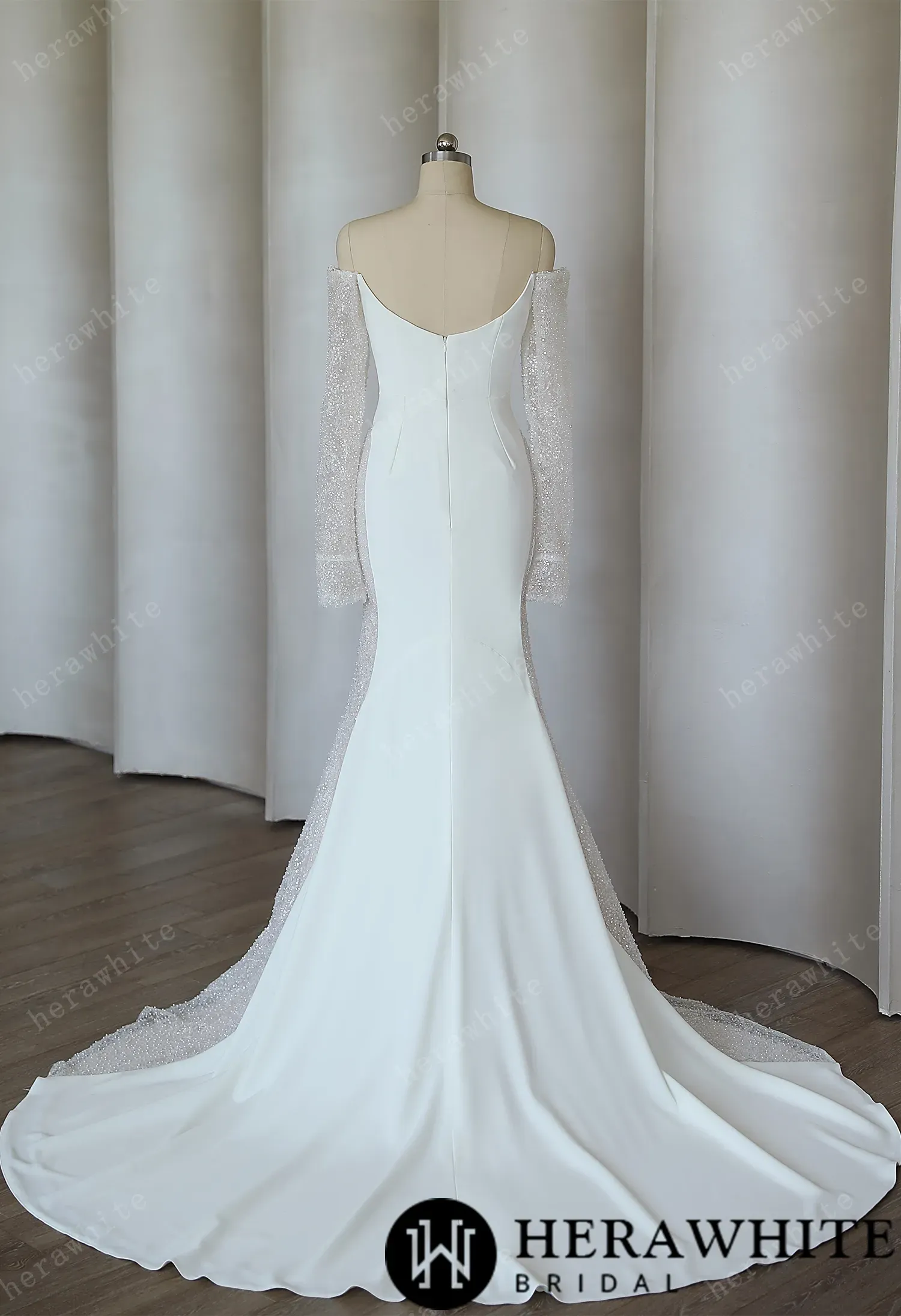 Elegant Off The Shoulder Crepe Mermaid Wedding Dress