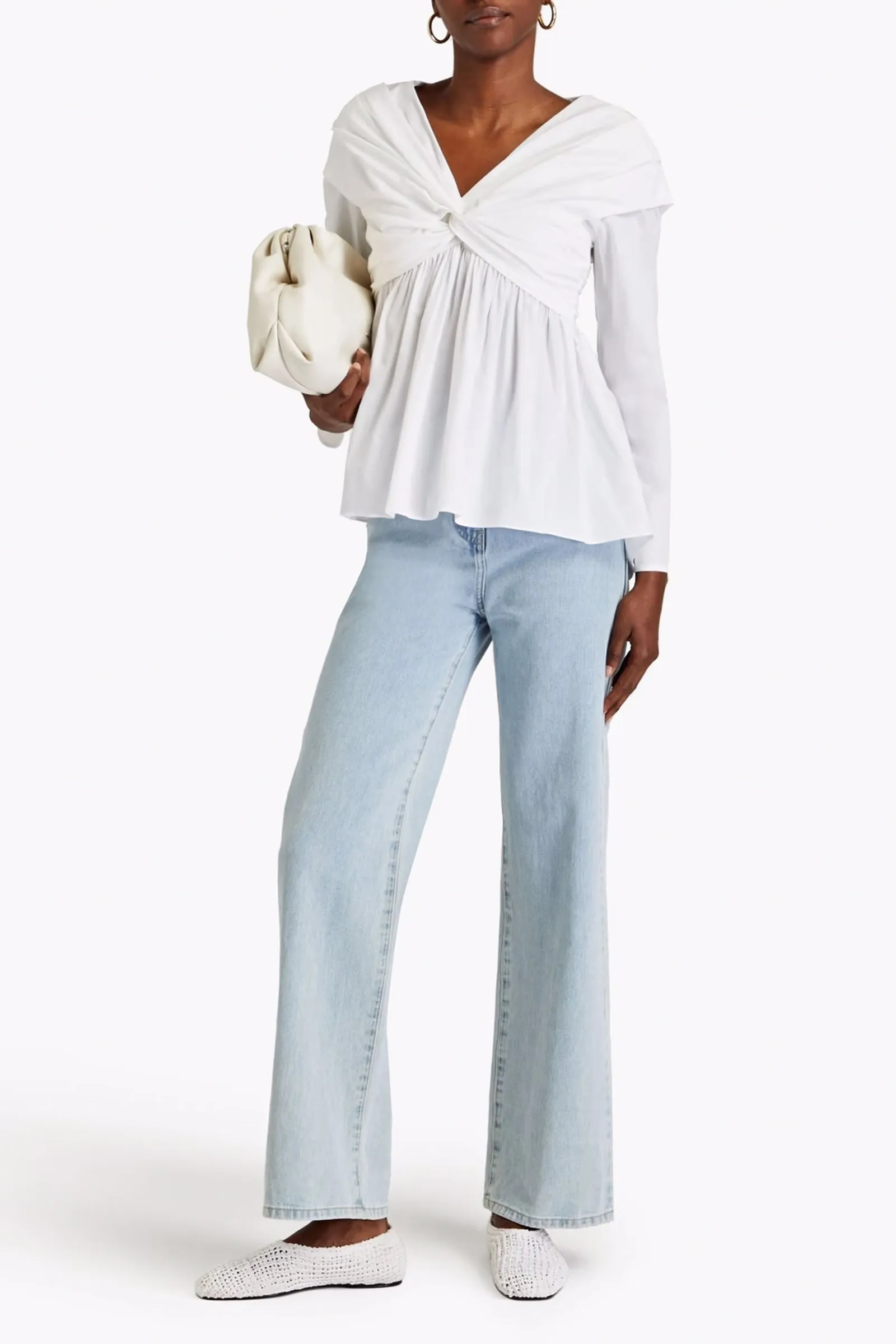 Elena Twist-front Cotton-poplin Blouse
