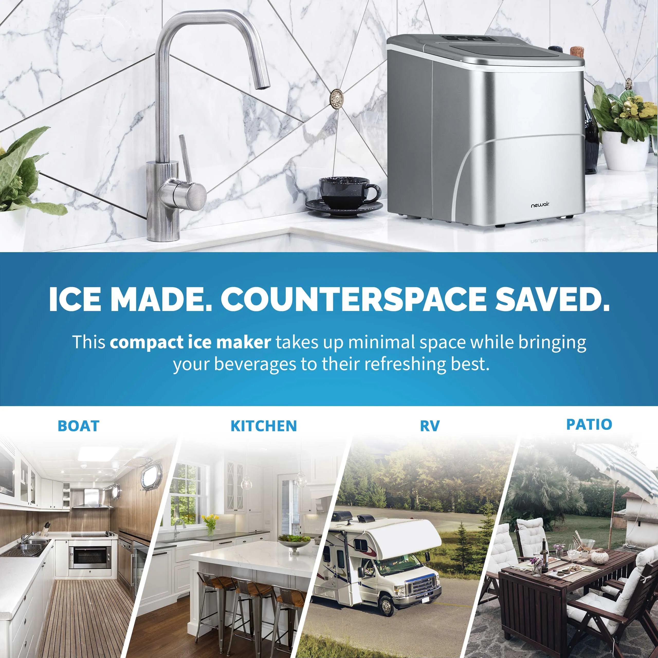 Newair® Countertop Ice Maker. Bullet Ice, 26 lbs/day - Matte Black