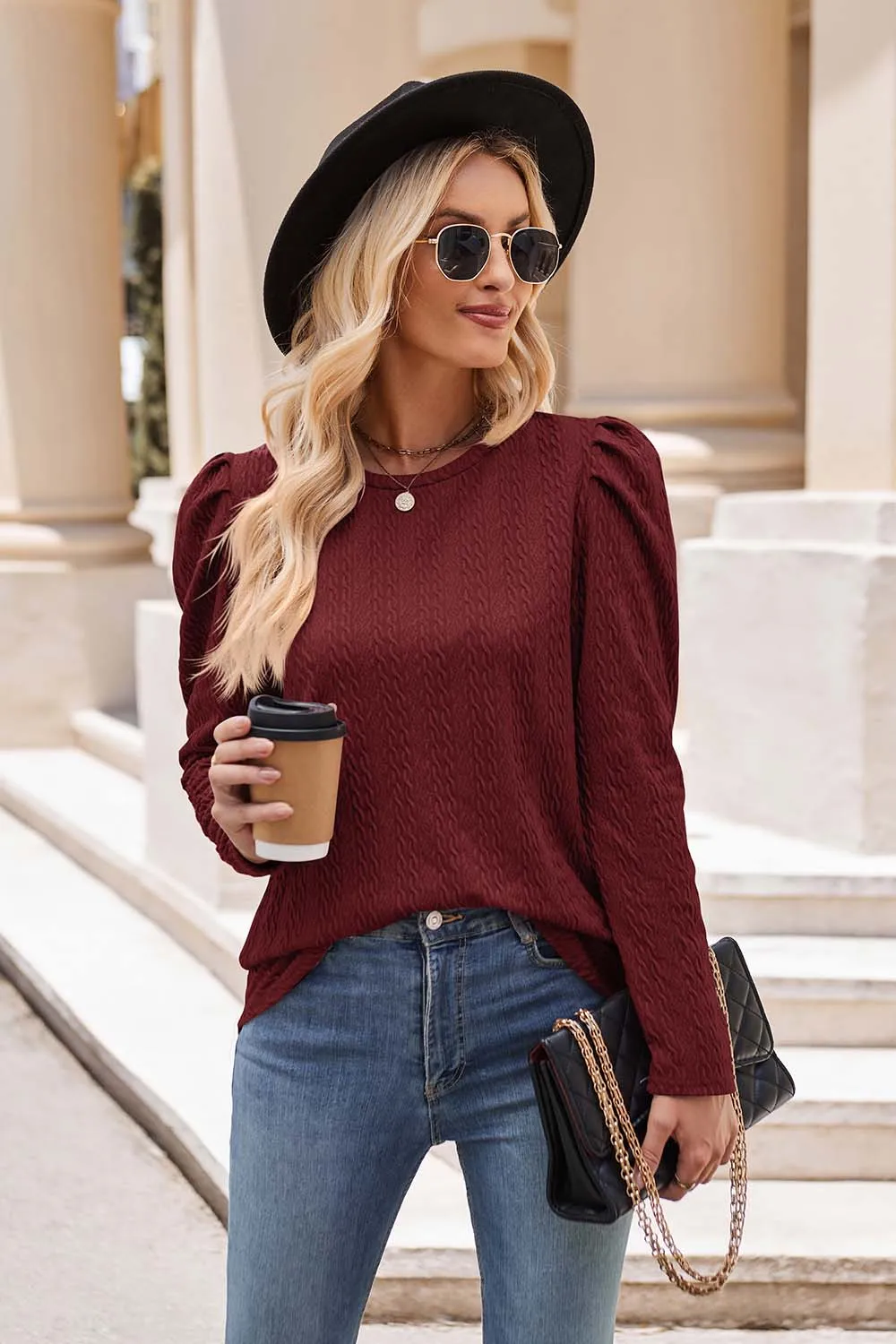 Nsquared Round Neck Puff Sleeve Blouse