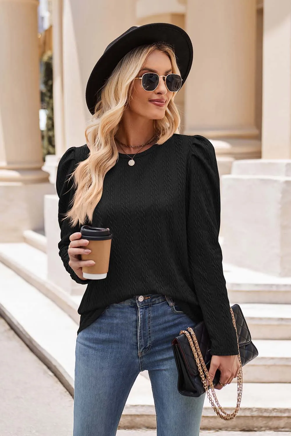 Nsquared Round Neck Puff Sleeve Blouse