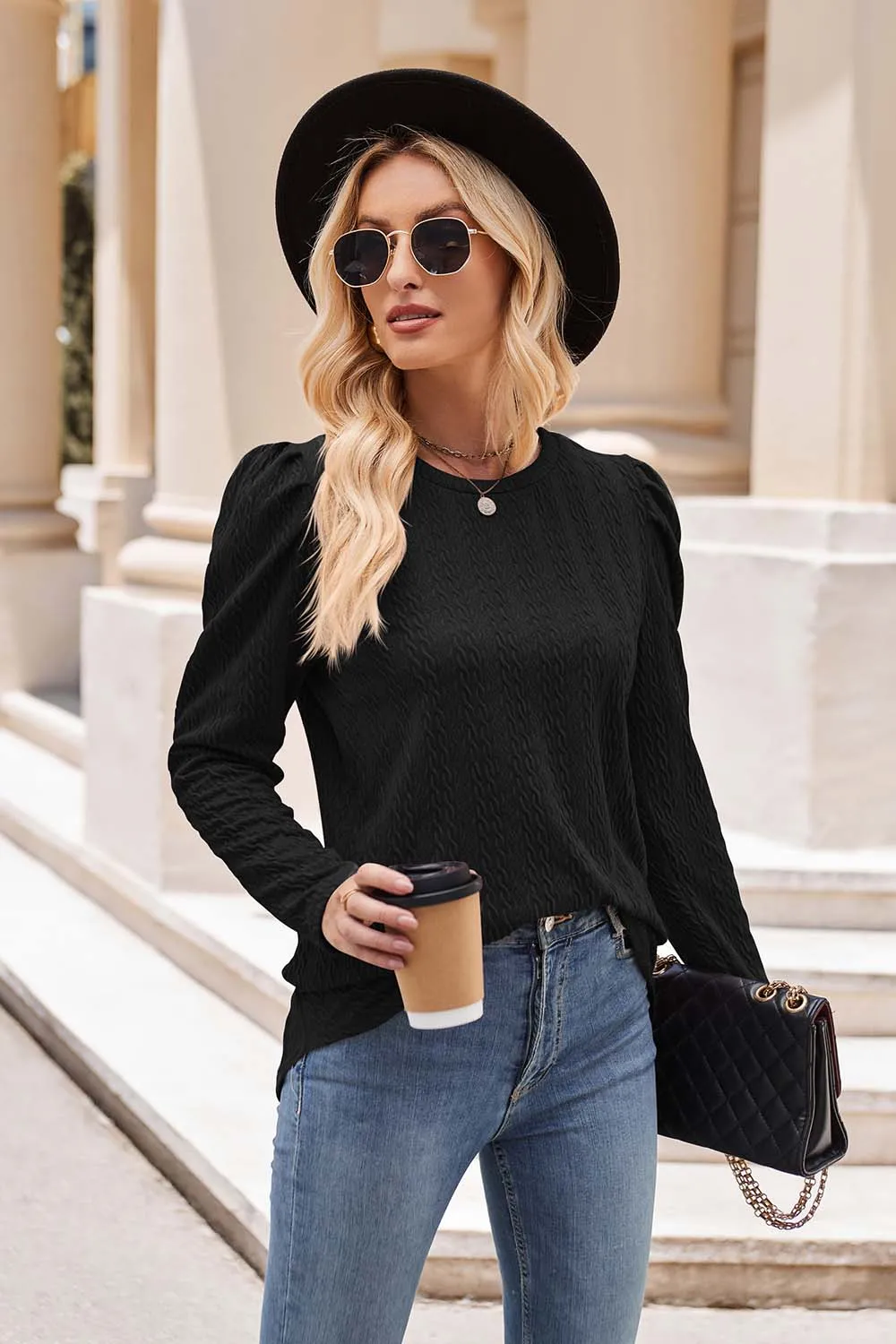 Nsquared Round Neck Puff Sleeve Blouse