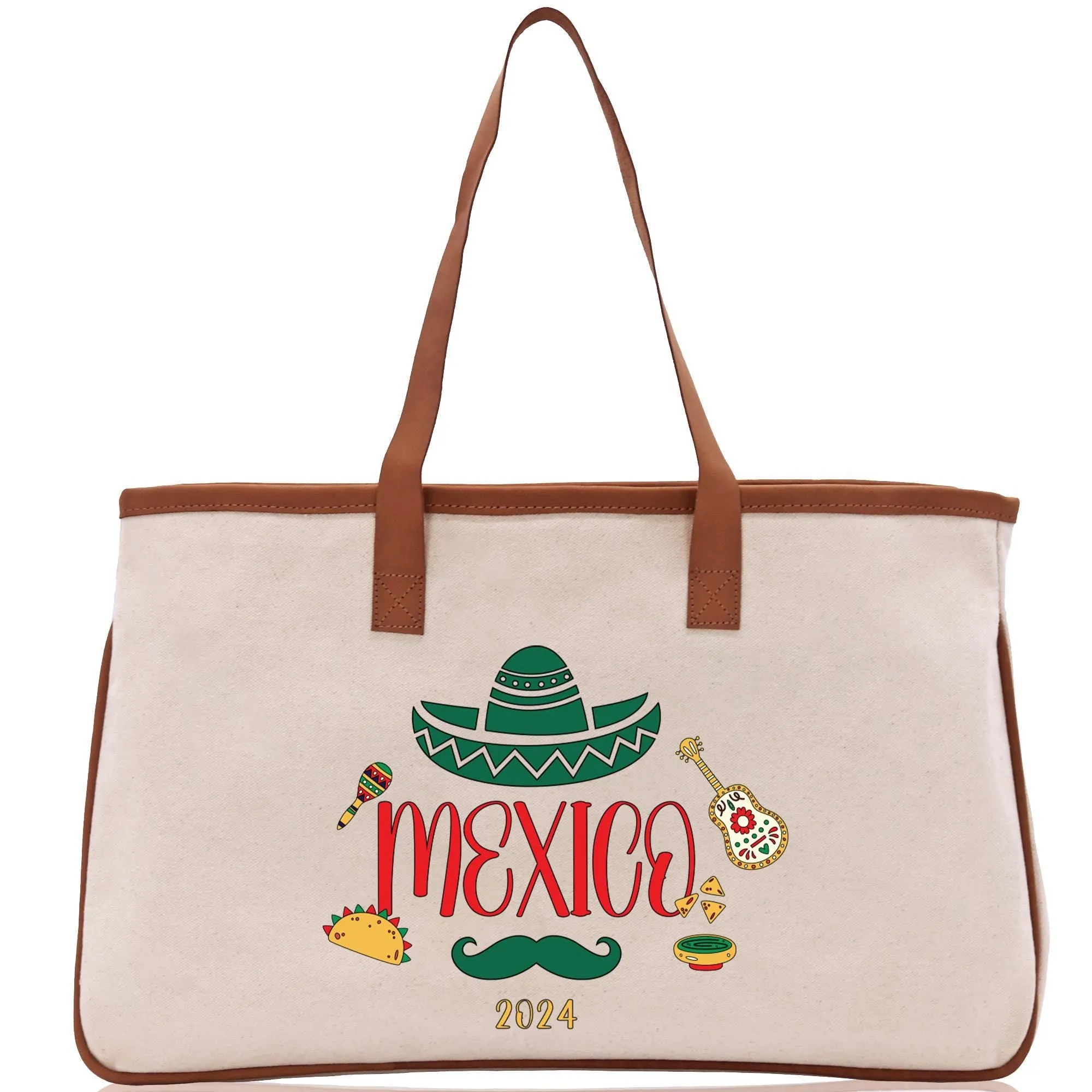 Personalized Year Mexico Cotton Canvas Tote Bag Custom Cancun Trip Bag Mexico Wedding Welcome Bag Party Favor Bags (MXTB1011)