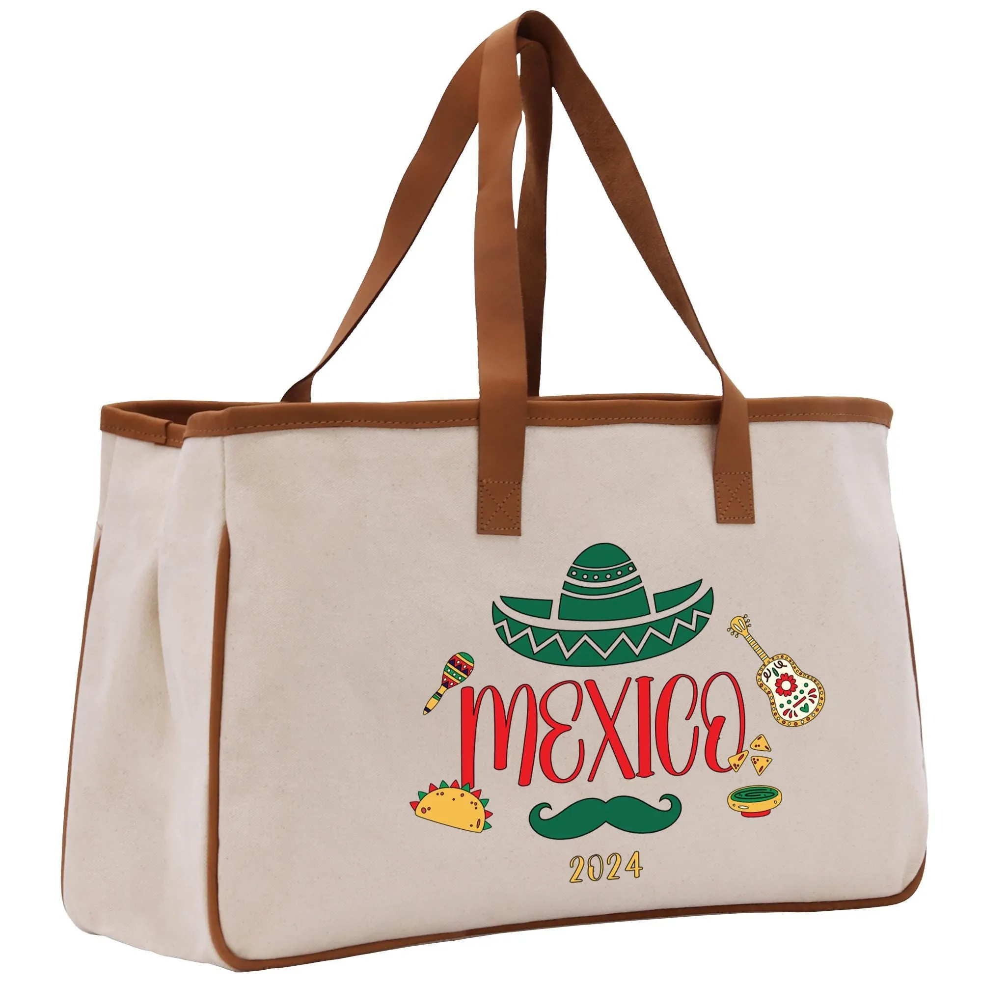 Personalized Year Mexico Cotton Canvas Tote Bag Custom Cancun Trip Bag Mexico Wedding Welcome Bag Party Favor Bags (MXTB1011)