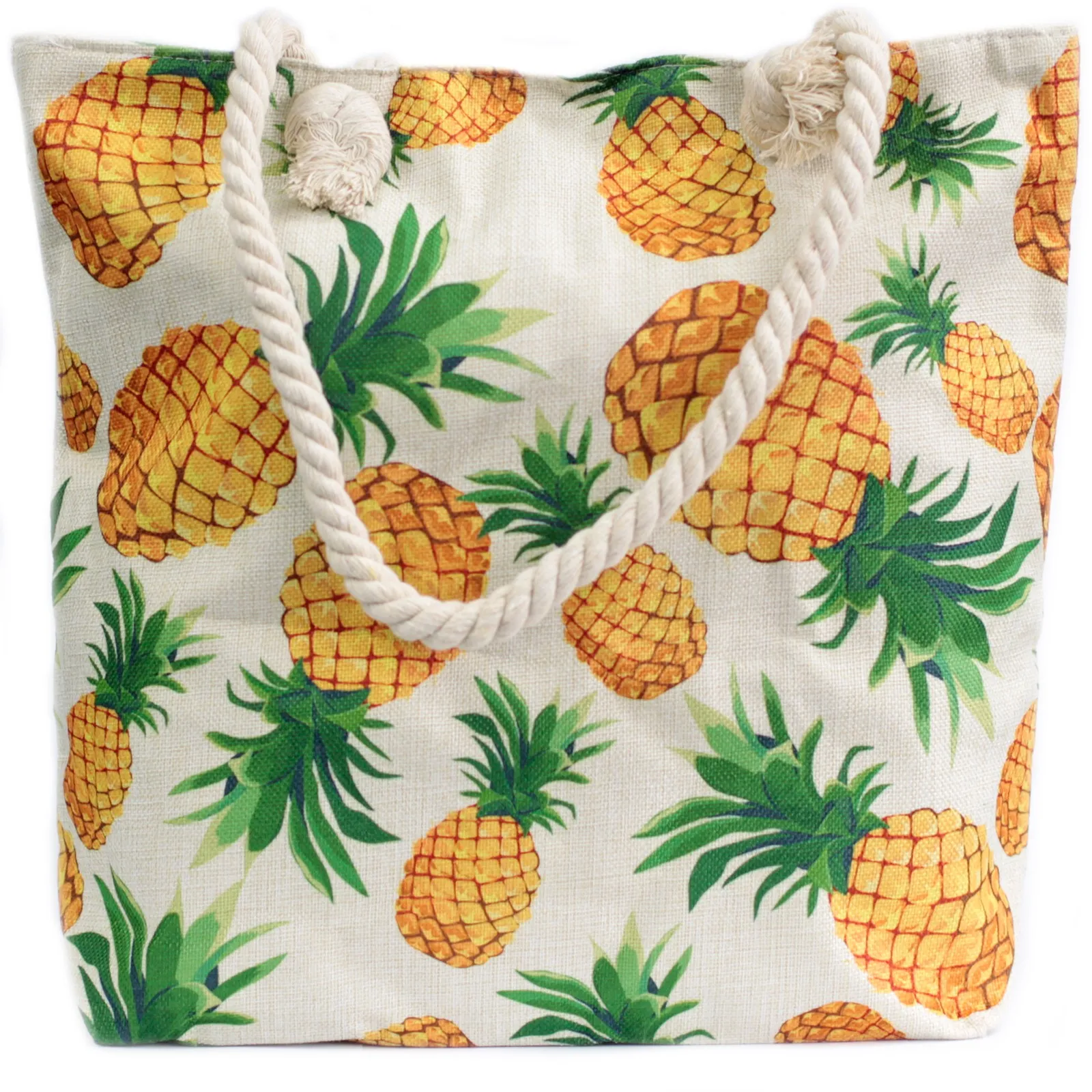 Rope Handle Bag - Pineapples | Vintage Style Beach Tote Bag with Soft Rope Handles