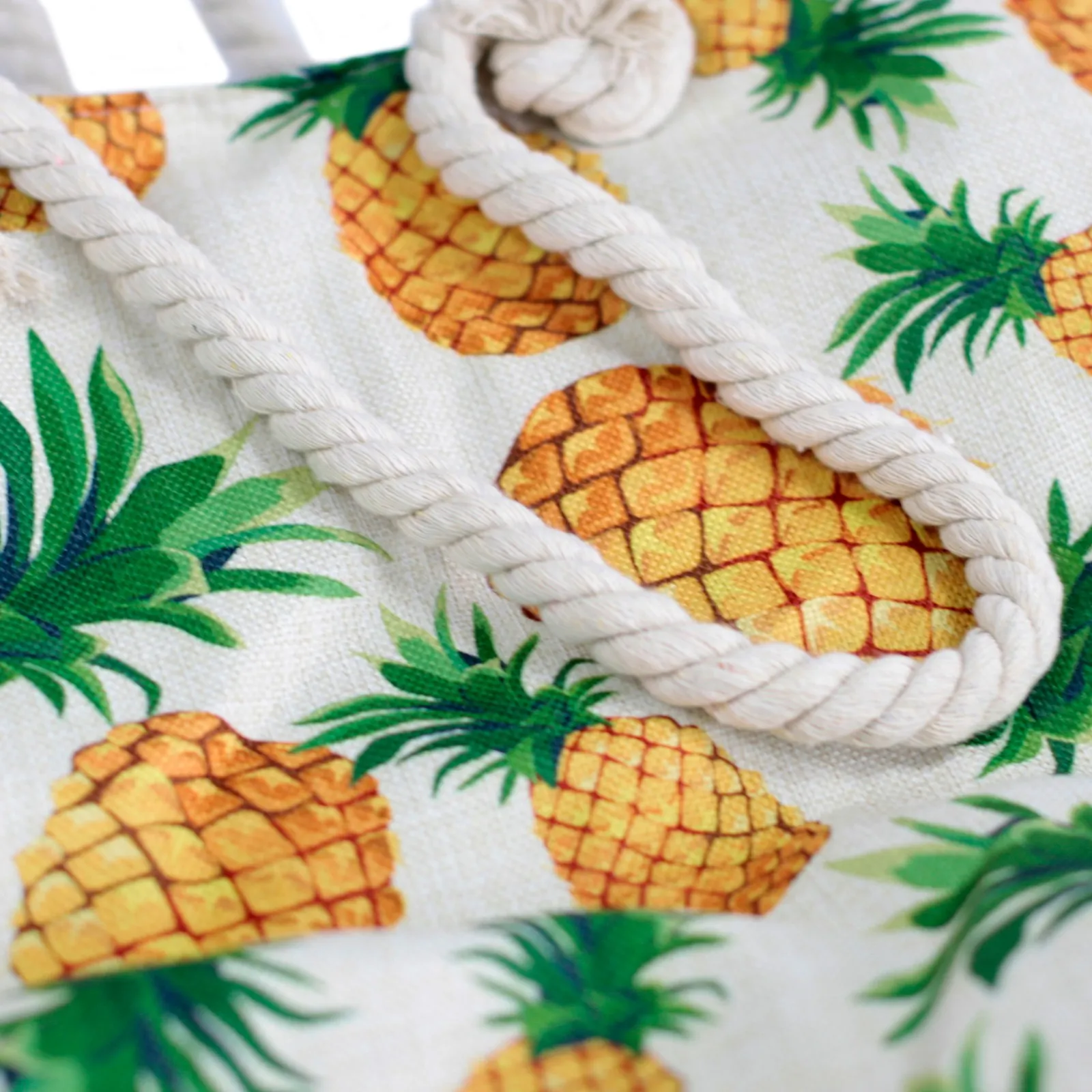 Rope Handle Bag - Pineapples | Vintage Style Beach Tote Bag with Soft Rope Handles