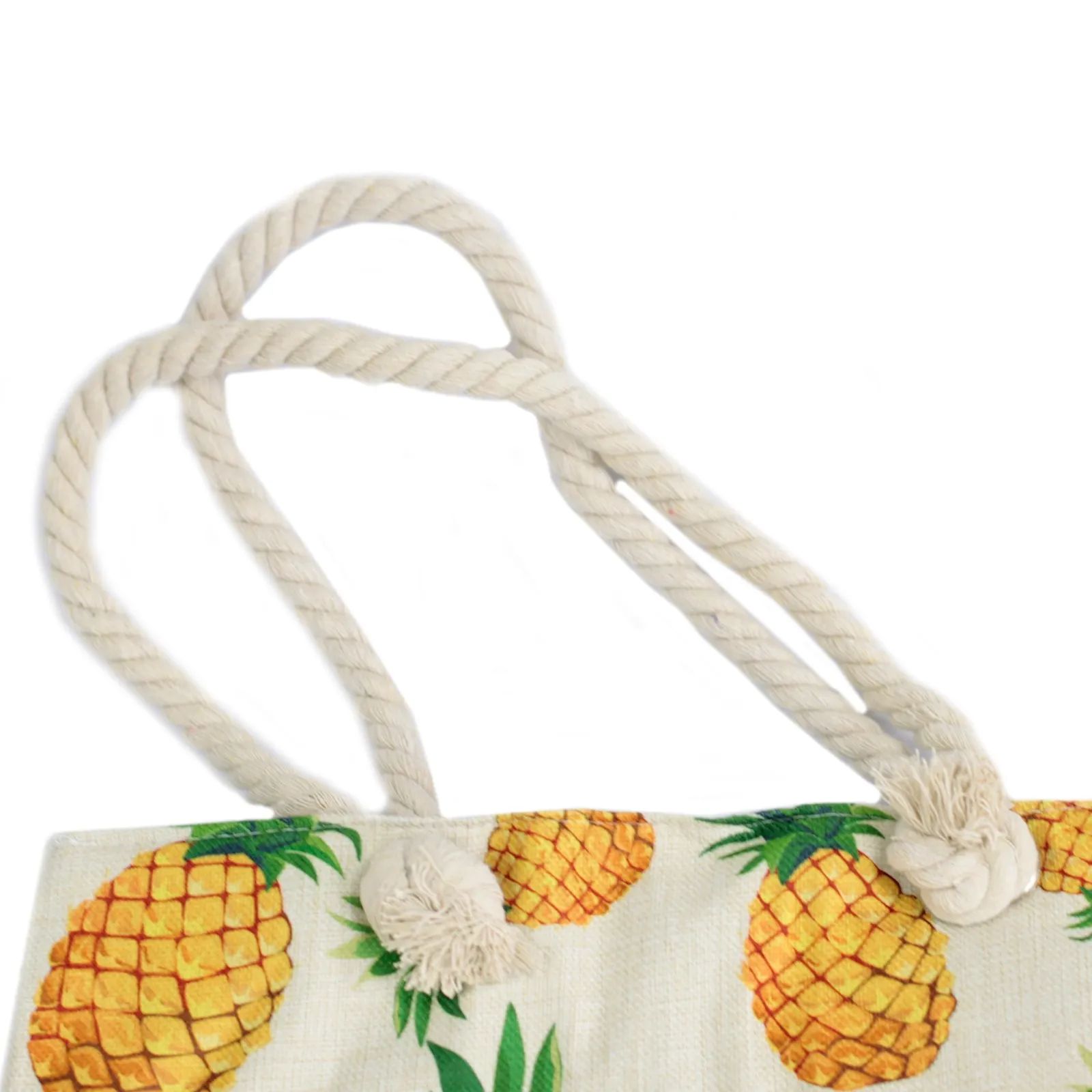 Rope Handle Bag - Pineapples | Vintage Style Beach Tote Bag with Soft Rope Handles
