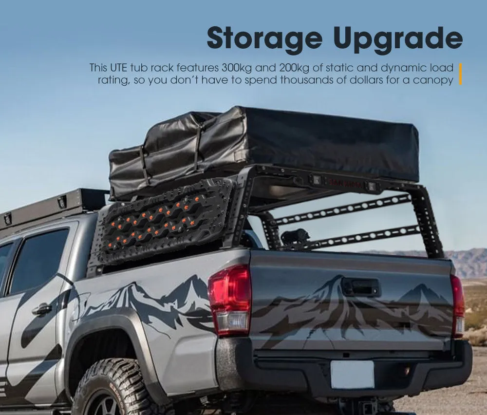 San Hima Universal Ute Tub Rack 3mm Steel   Pair Recovery Tracks 15T Board Black