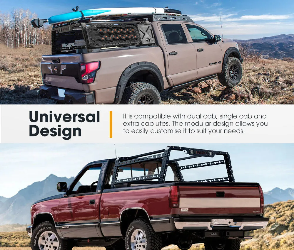 San Hima Universal Ute Tub Rack 3mm Steel   Pair Recovery Tracks 15T Board Black