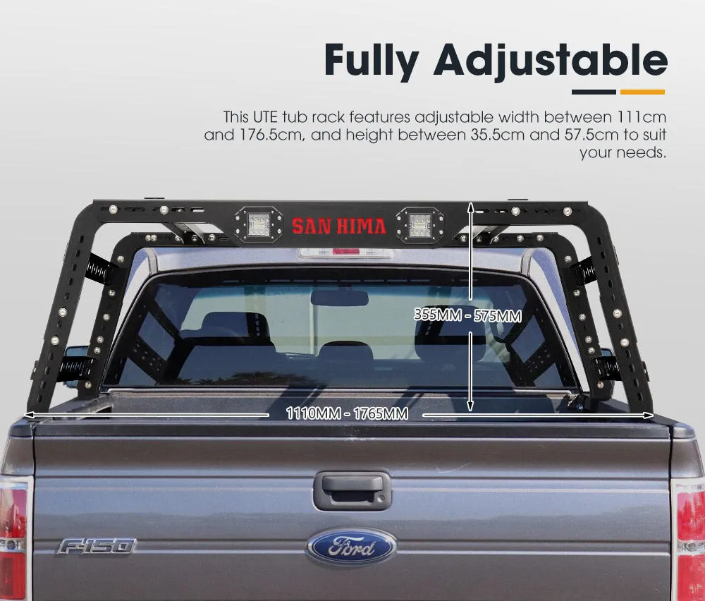 San Hima Universal Ute Tub Rack 3mm Steel   Pair Recovery Tracks 15T Board Black