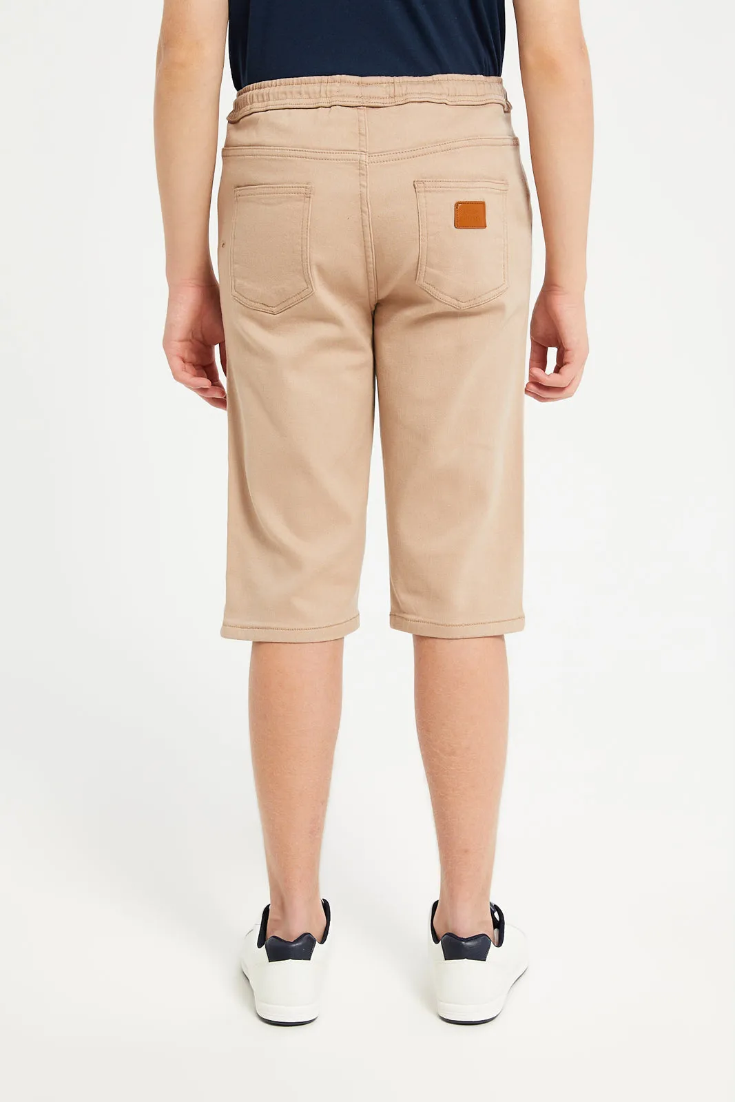 Senior Boys Beige Knit Denim Shorts