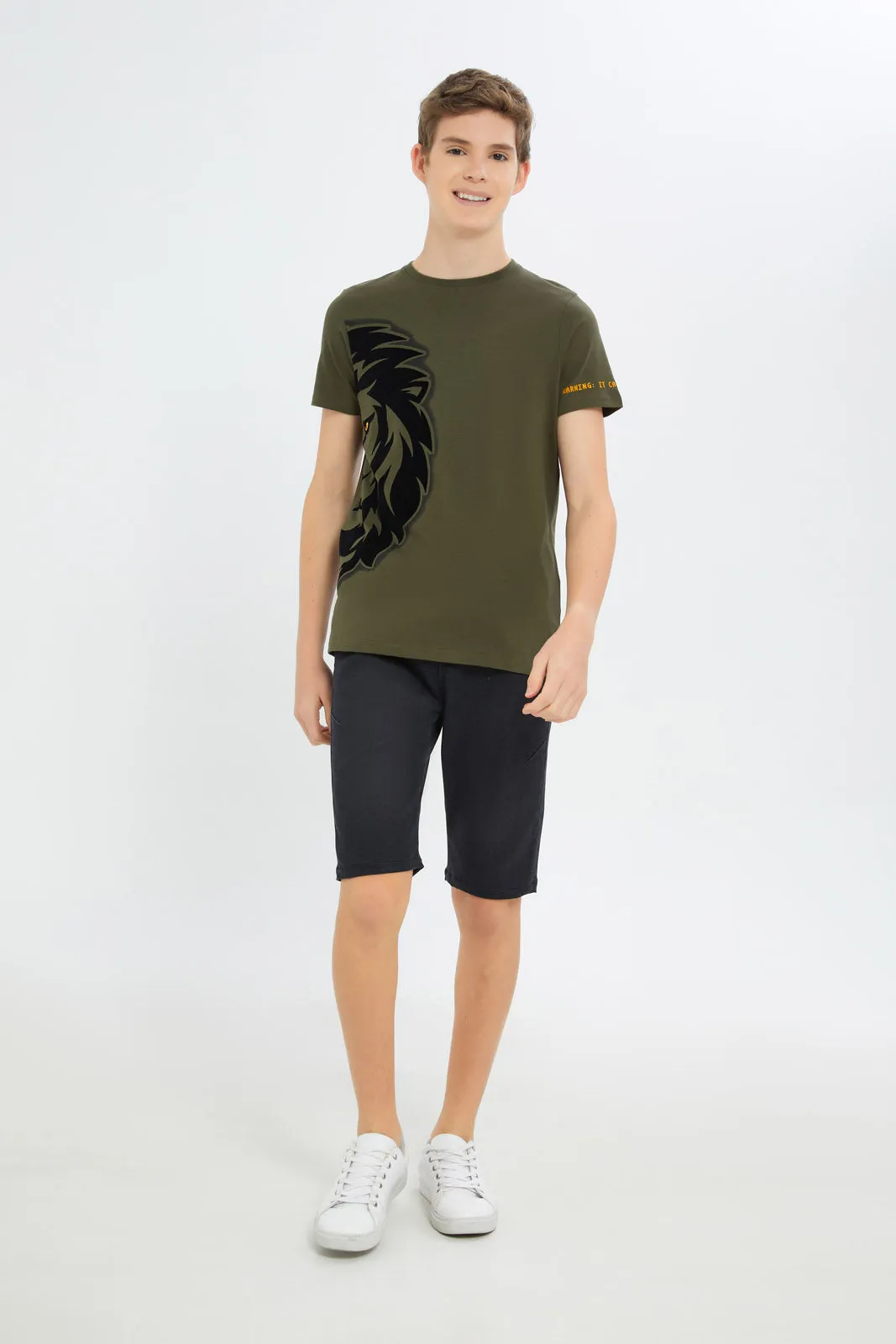 Senior Boys Black Pull On Denim Short
