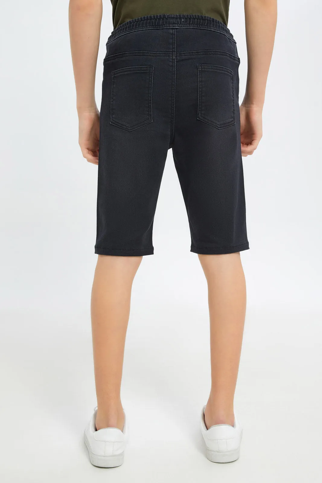 Senior Boys Black Pull On Denim Short