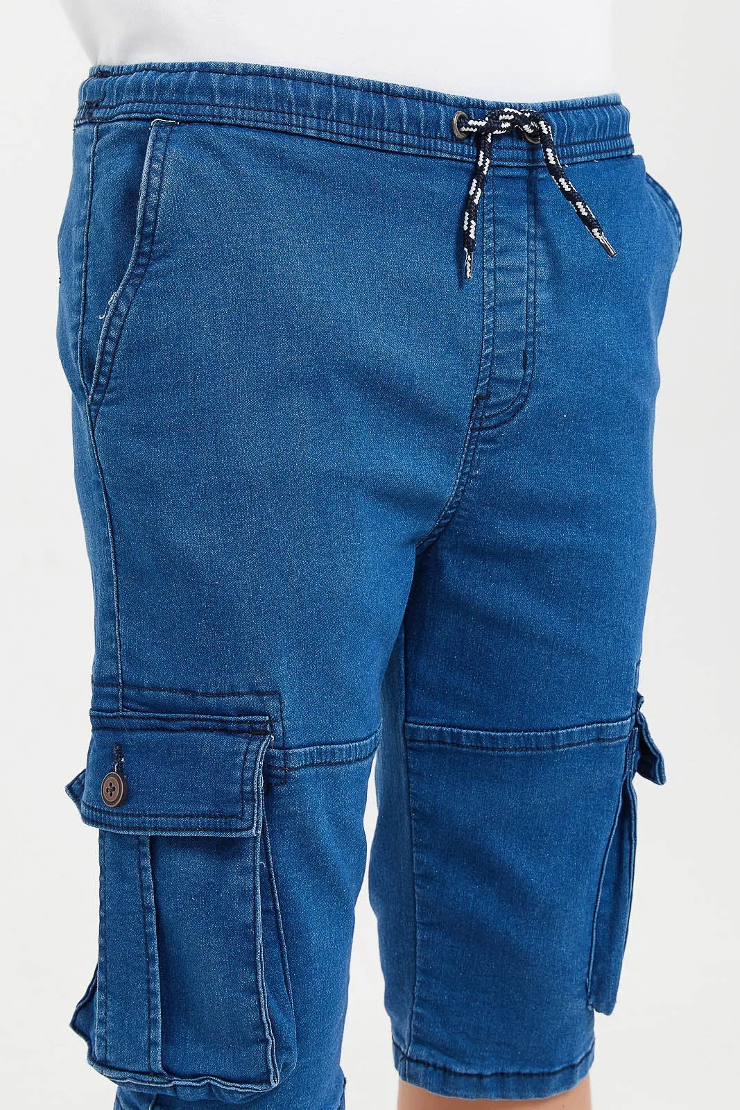 Senior Boys Blue Cargo Knit Denim Short