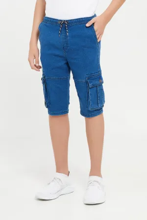 Senior Boys Blue Cargo Knit Denim Short