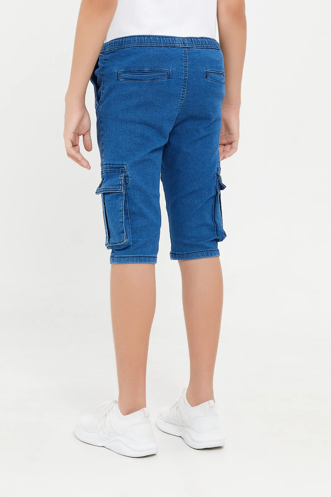 Senior Boys Blue Cargo Knit Denim Short