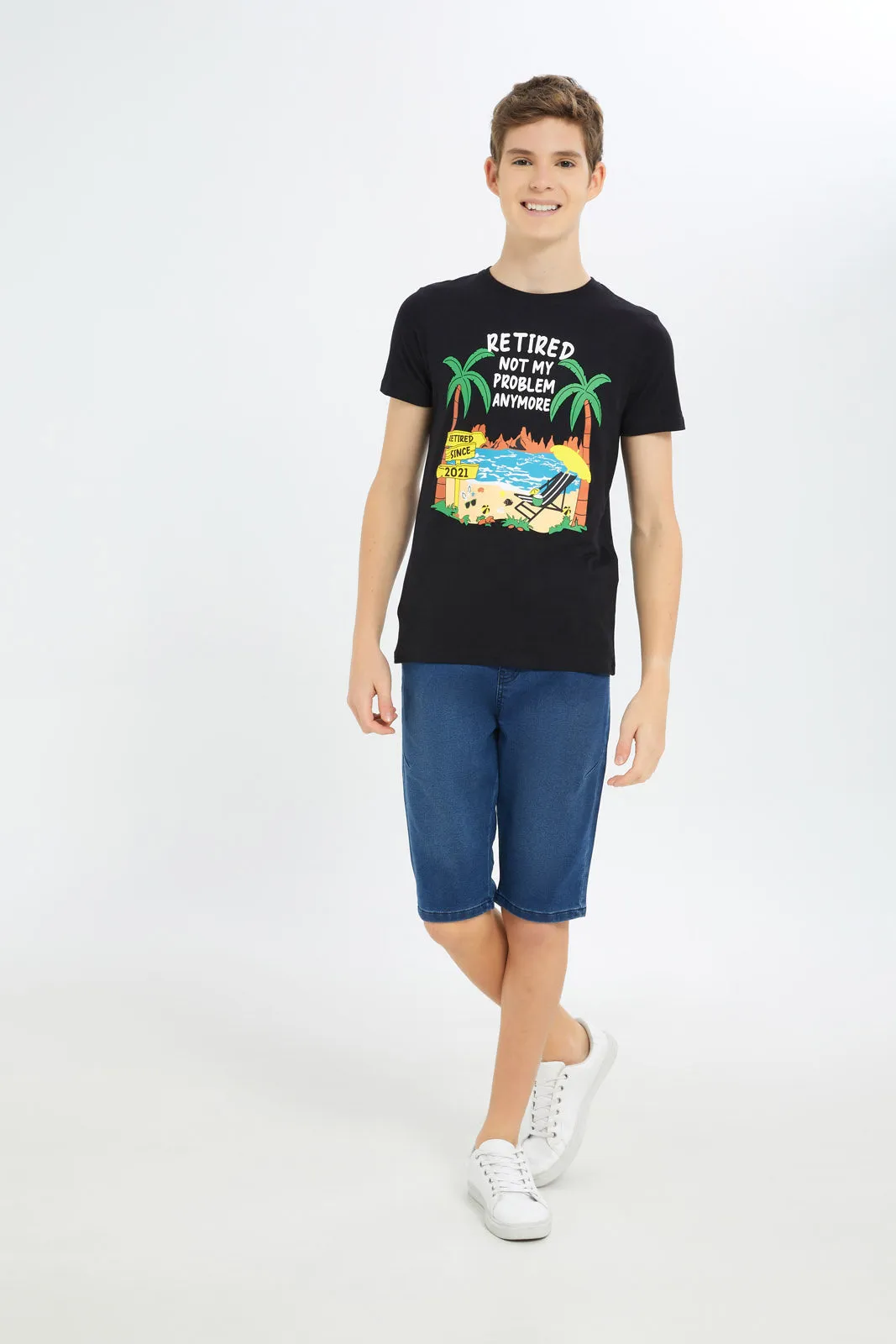 Senior Boys Blue Pull On Denim Short