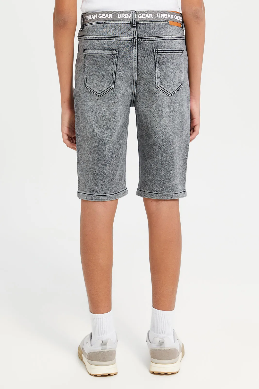 Senior Boys Grey 5 Pocket Belted Denim Shorts