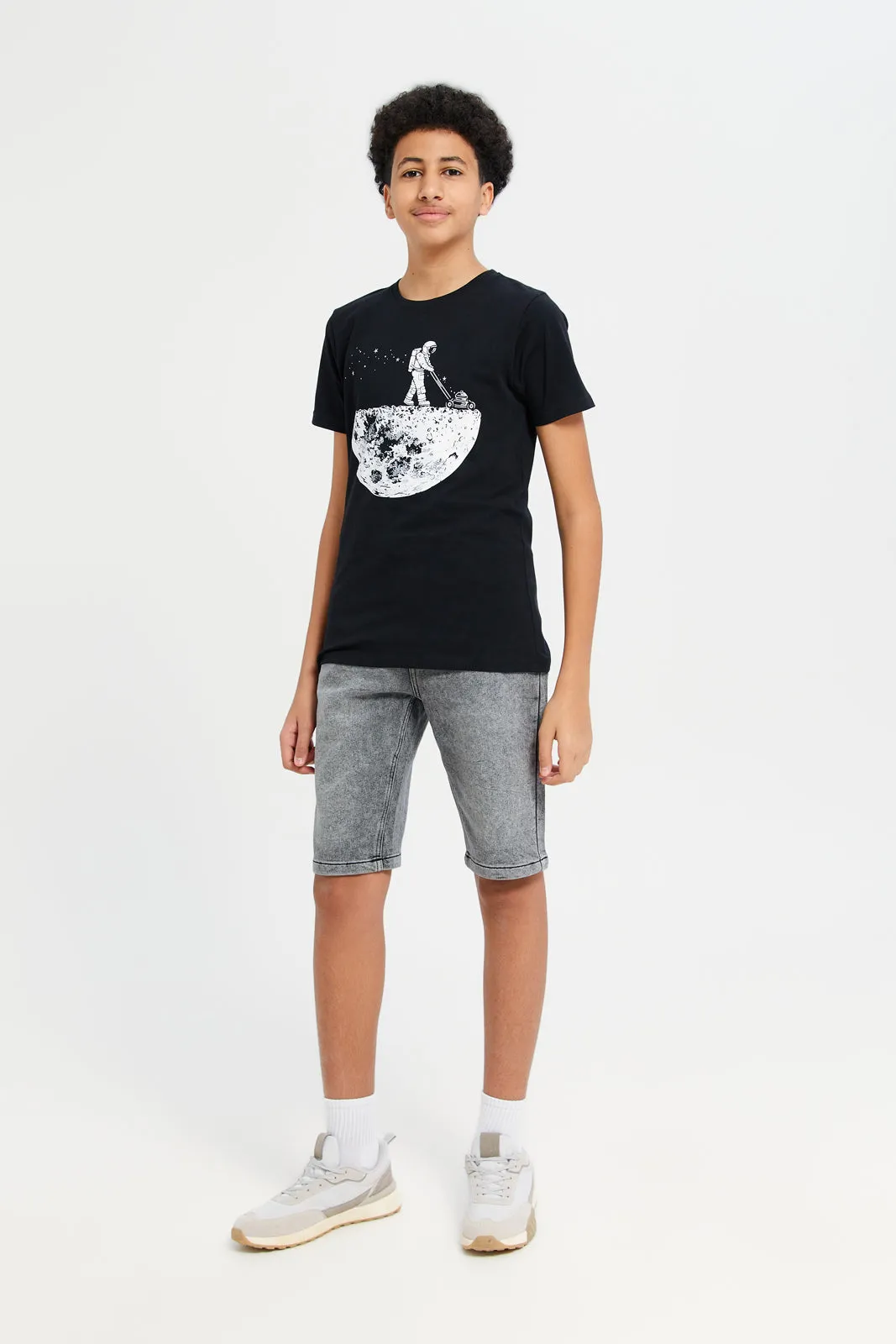 Senior Boys Grey 5 Pocket Belted Denim Shorts