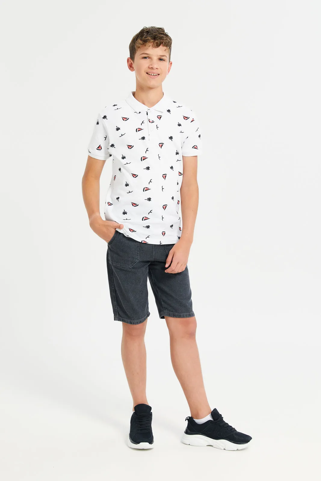 Senior Boys Grey Denim Shorts With Patch Pockets