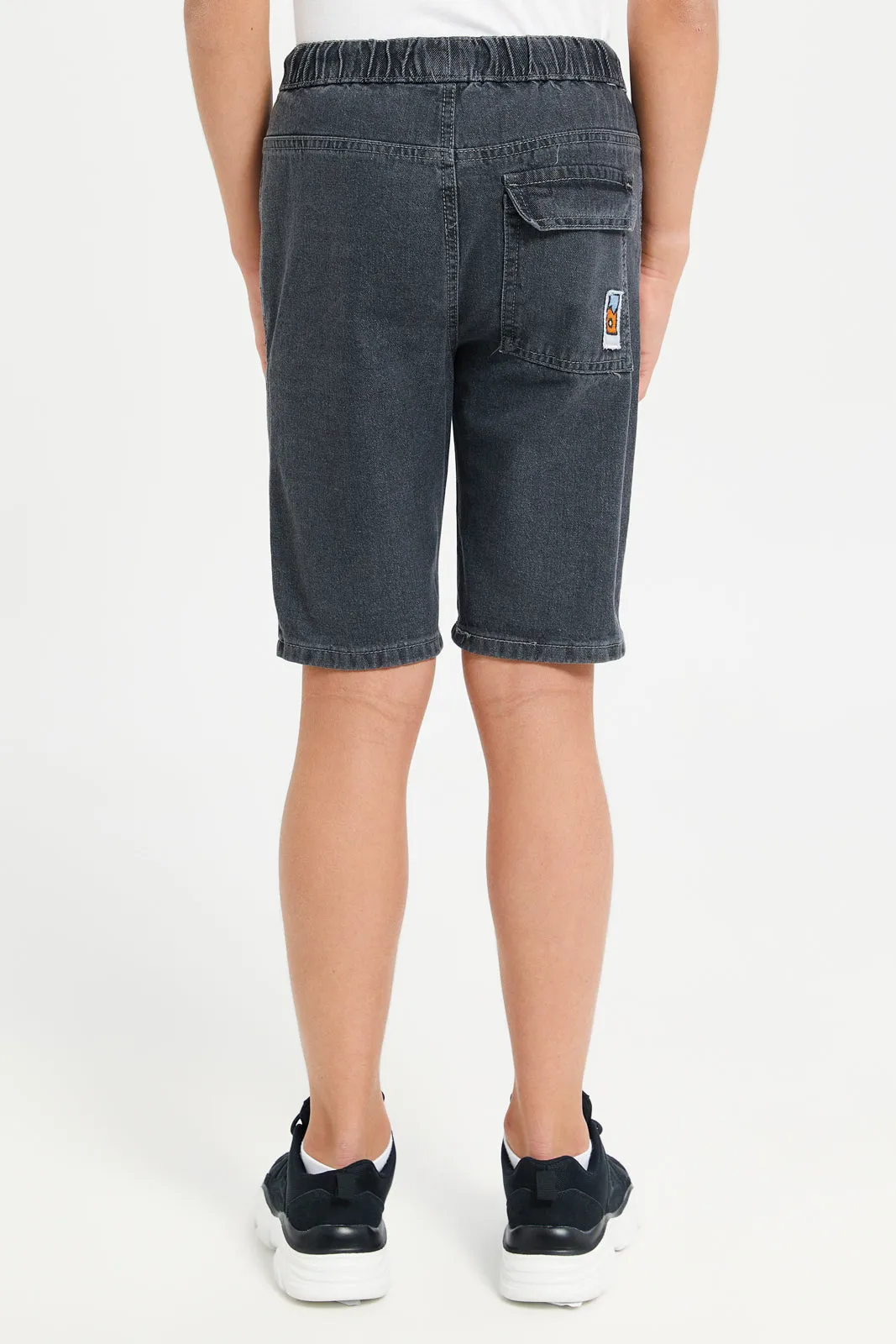 Senior Boys Grey Denim Shorts With Patch Pockets