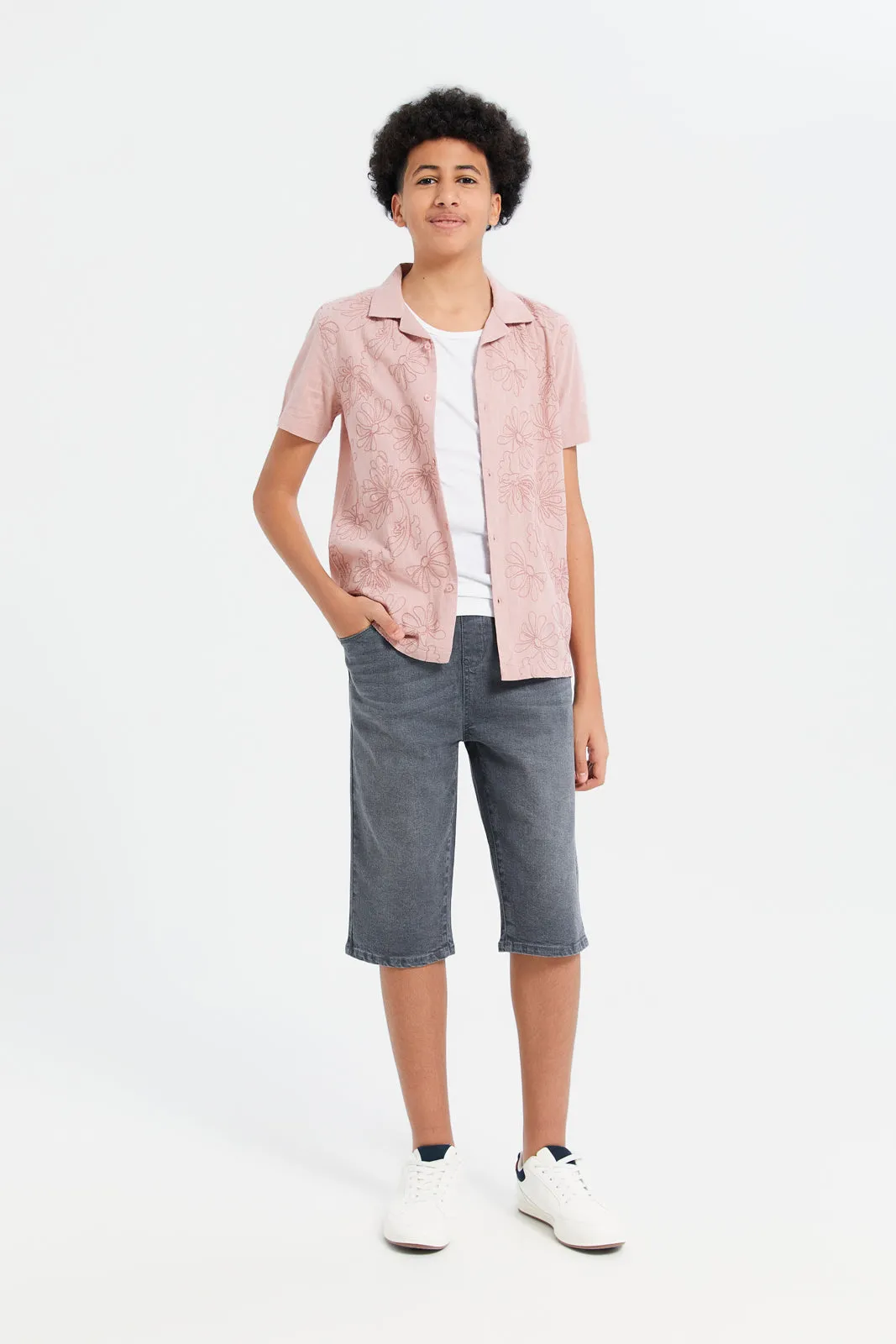 Senior Boys Grey Knit Denim Shorts