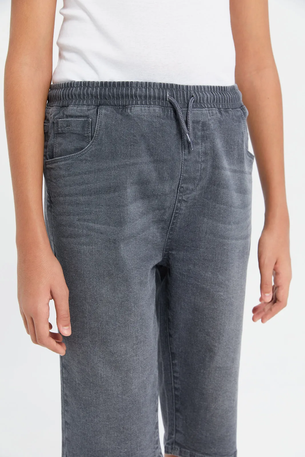 Senior Boys Grey Knit Denim Shorts