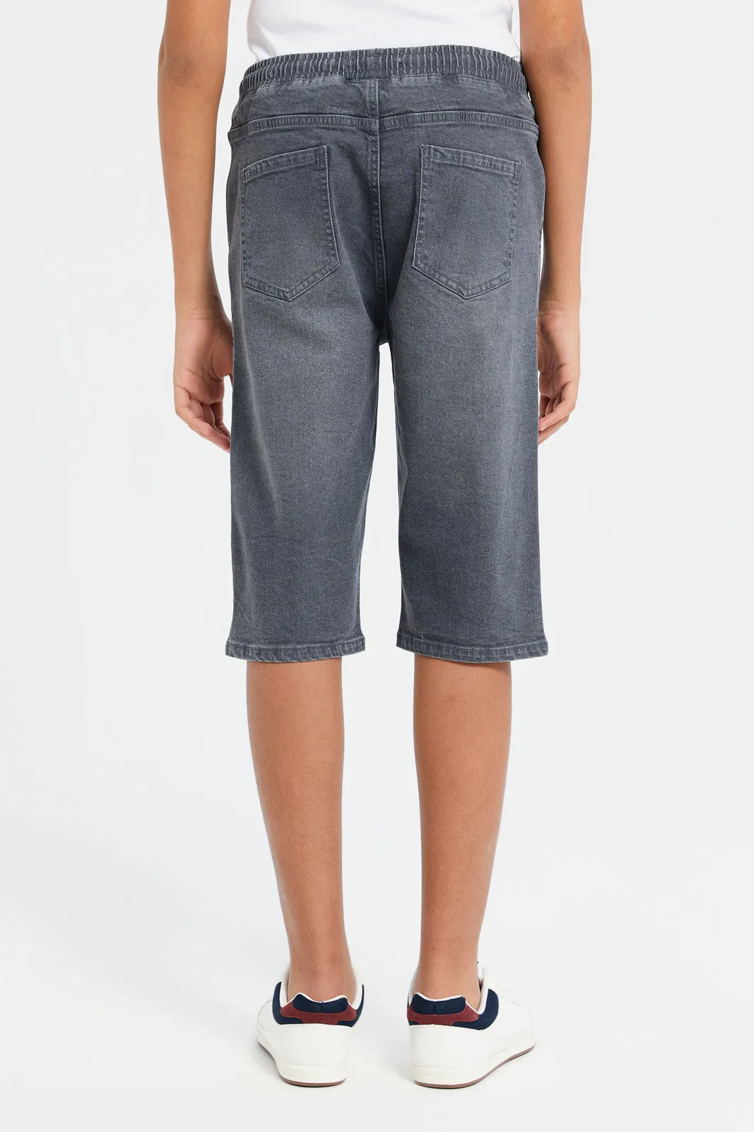 Senior Boys Grey Knit Denim Shorts