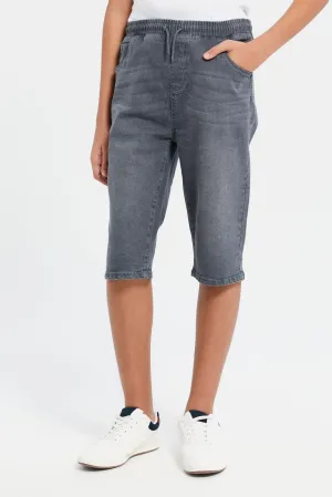 Senior Boys Grey Knit Denim Shorts