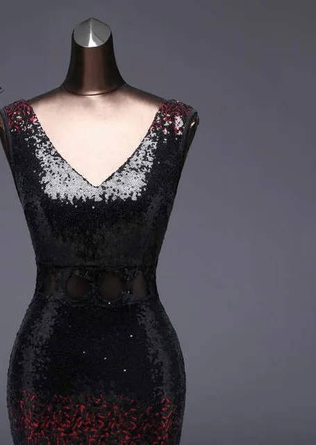 Sexy v neck sequins ombre Long formal evening prom dress
