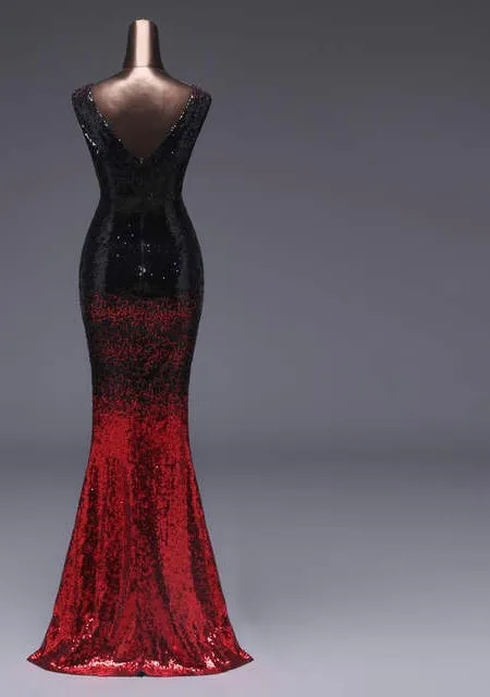 Sexy v neck sequins ombre Long formal evening prom dress