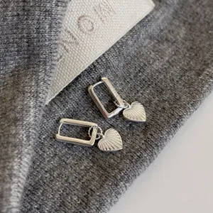 Silver Heart Charm Dangle Earrings-jlt11685