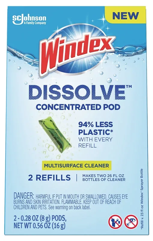 Windex Dissolve 00401 Multi-Surface Cleaner Refill, 0.28 oz, Dissolve Pod, Citrus, Green :EA: QUANTITY: 1