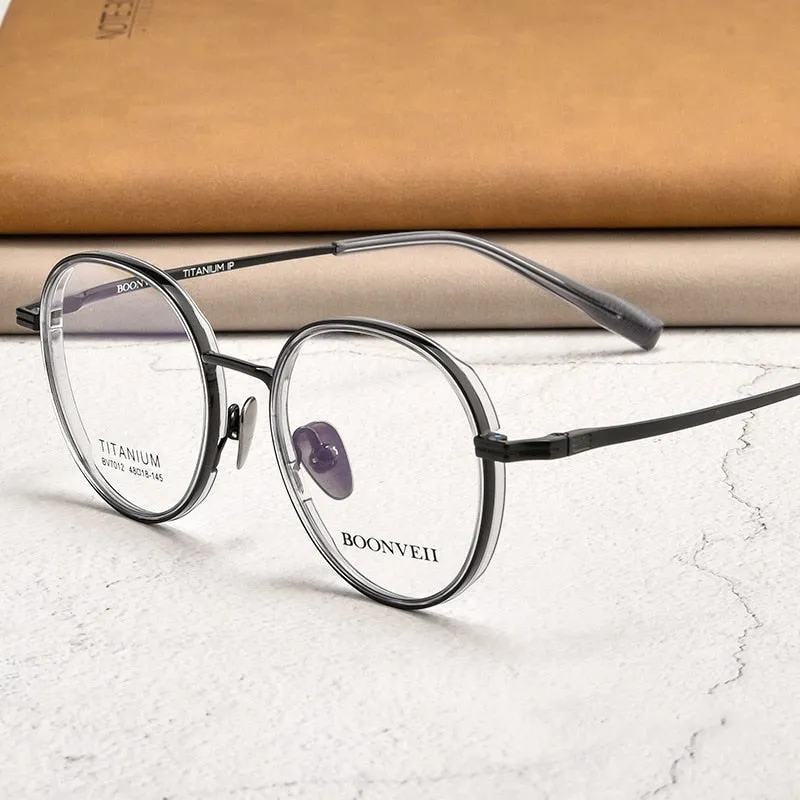 Yimaruili Unisex Full Rim Small Round Tr 90 Titanium Eyeglasses  Bv7012b