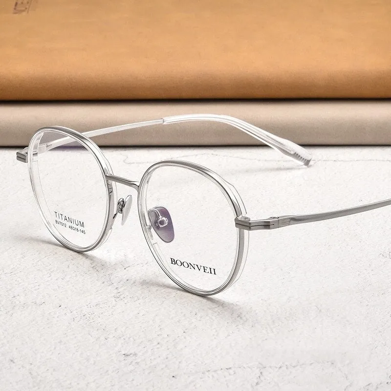 Yimaruili Unisex Full Rim Small Round Tr 90 Titanium Eyeglasses  Bv7012b