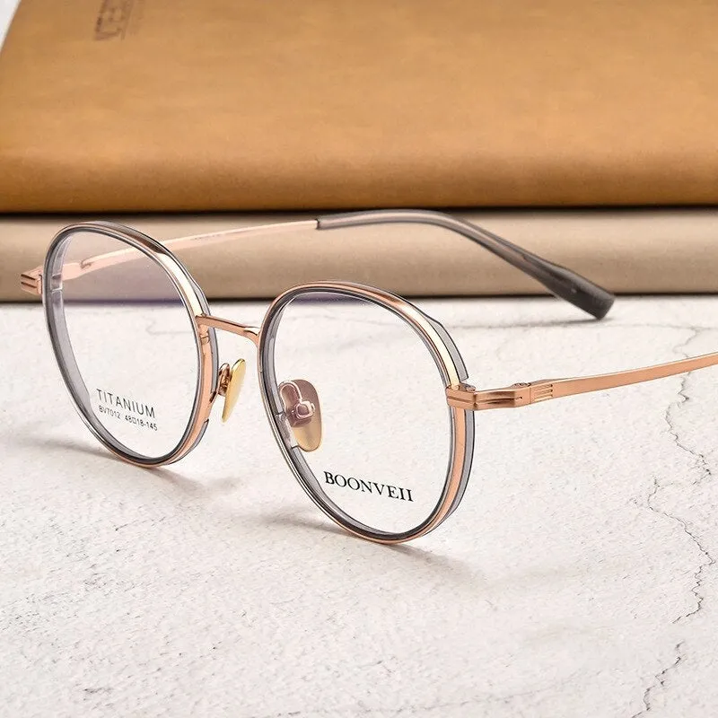 Yimaruili Unisex Full Rim Small Round Tr 90 Titanium Eyeglasses  Bv7012b