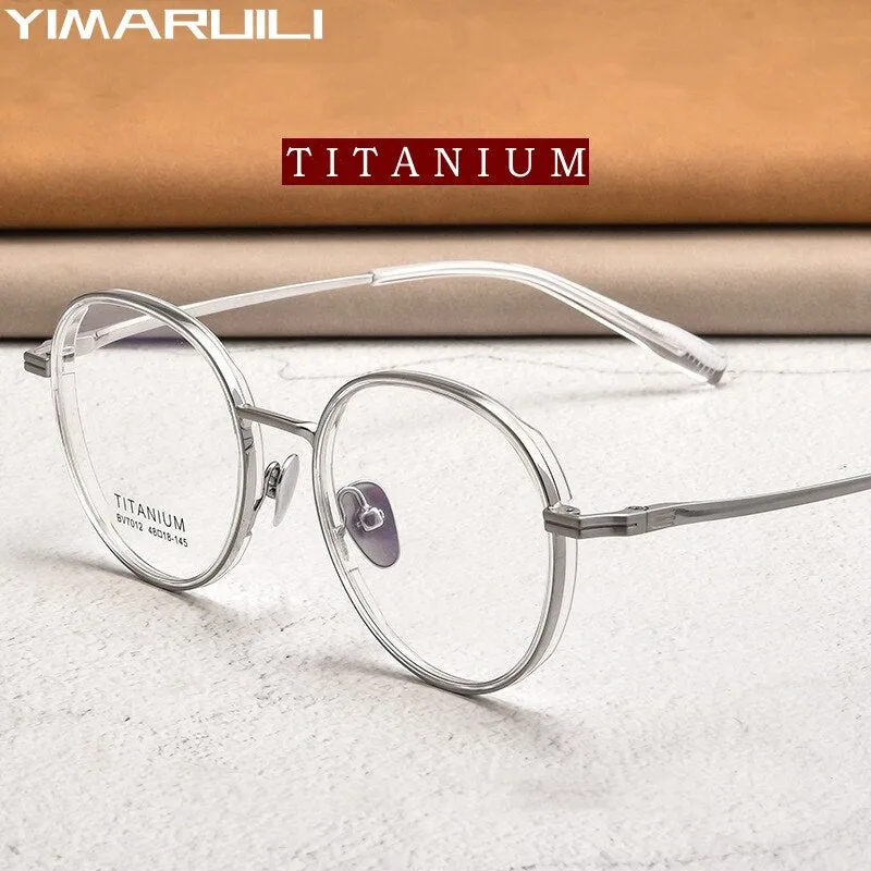Yimaruili Unisex Full Rim Small Round Tr 90 Titanium Eyeglasses  Bv7012b