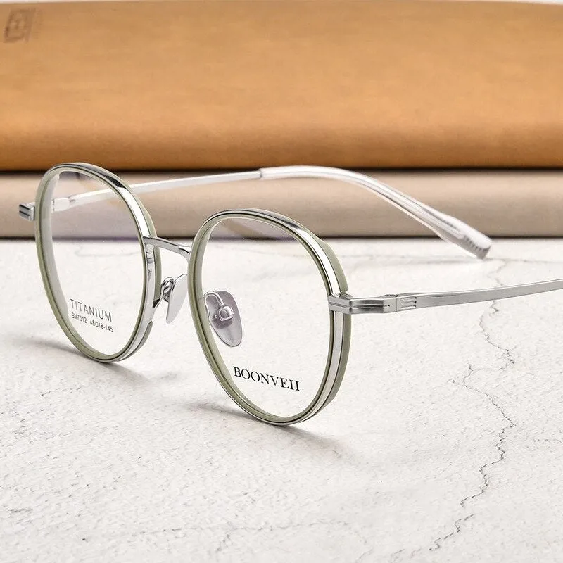 Yimaruili Unisex Full Rim Small Round Tr 90 Titanium Eyeglasses  Bv7012b