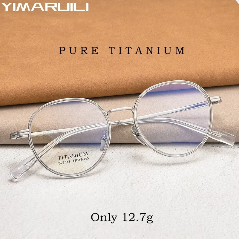 Yimaruili Unisex Full Rim Small Round Tr 90 Titanium Eyeglasses  Bv7012b